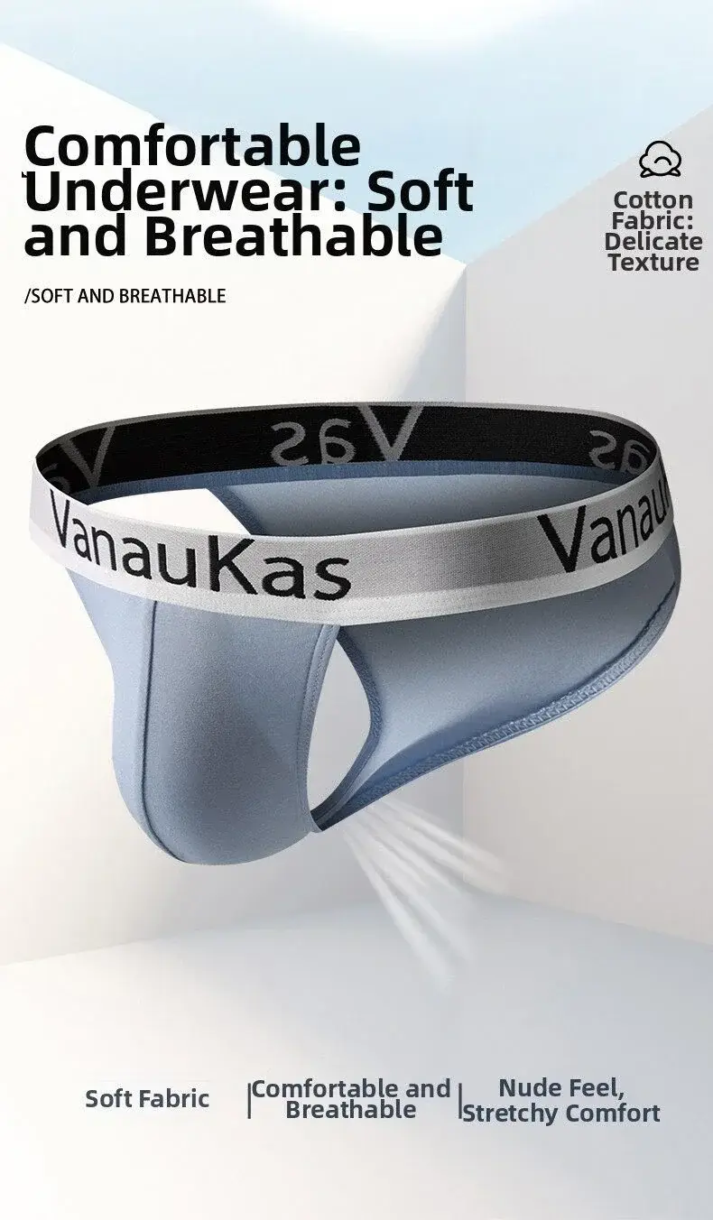 New Men's Underwear Briefs High-Cut Small Triangle Underpants Sexy Low-Rise Hollow Out Cotton Panties with Elastic Waistband