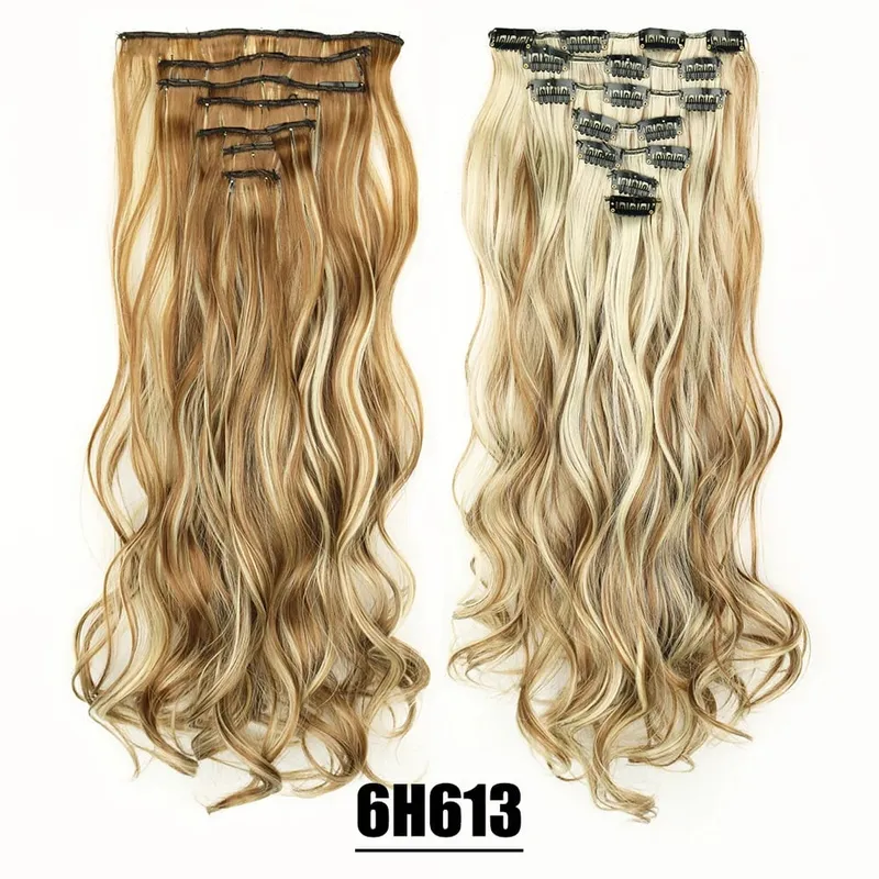 Synthetic 16 Clips In Hair Extensions 7Pcs/Set Long Wavy Hairstyles 24Inch 140G Clip In Heat Resistant Black Brown Hairpiece