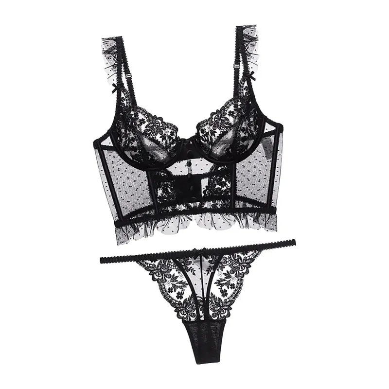Women Lingerie Set 2 Piece Bodysuit Comfortable Push up Brassiere Floral Lace Bra Panty Set for Wedding Everyday Wear Sleepwear