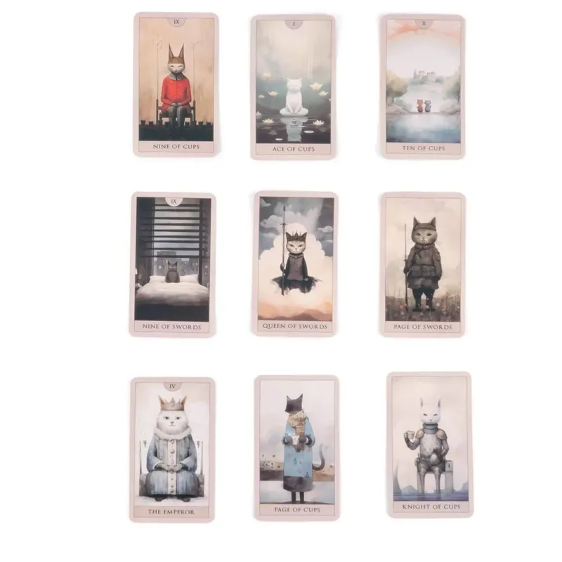 Surrealist Cat Tarot Cards - Aesthetic 10.3*6cm 78-Card Whimsical Deck with Soft Pastel Illustrations