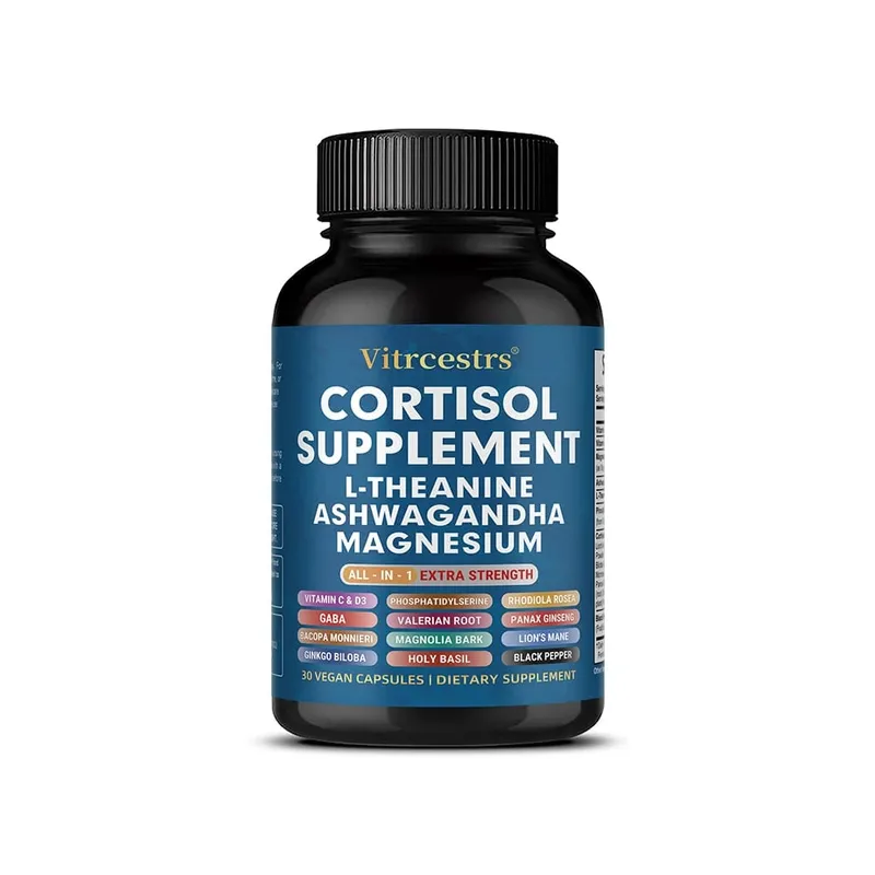Cortisol Support Supplement - Magnesium Supports Stress Relief Calm Mood Relaxation Restful Sleep Focus & Adrenal Health