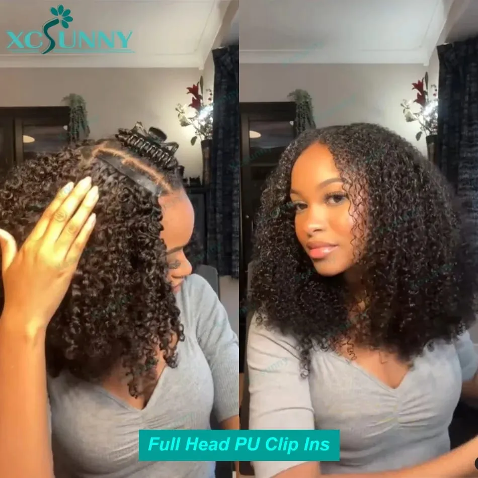 Kinky Curly Seamless Clip Ins Human Hair Burmese PU Clip In Human Hair Extensions Kinky Curly For Black Women 240g Full Head