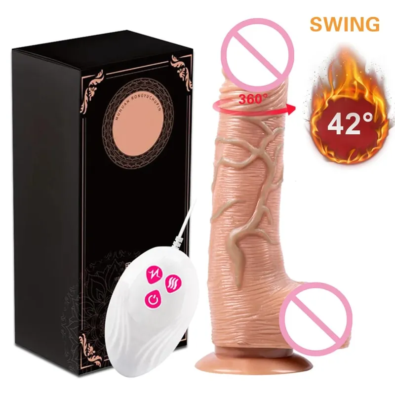Telescopic Vibrating Thrusting Realistic Dildo Female Masturbation With Suction Cup Heating Penis Remote Control Dick For Women