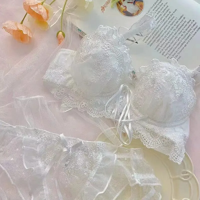 Japanese Style Lace Bralette Set Sexy Cute Underwear with Steel Ring for Small Breasts Push Up Bra & Panty Set Hot Sale Now!
