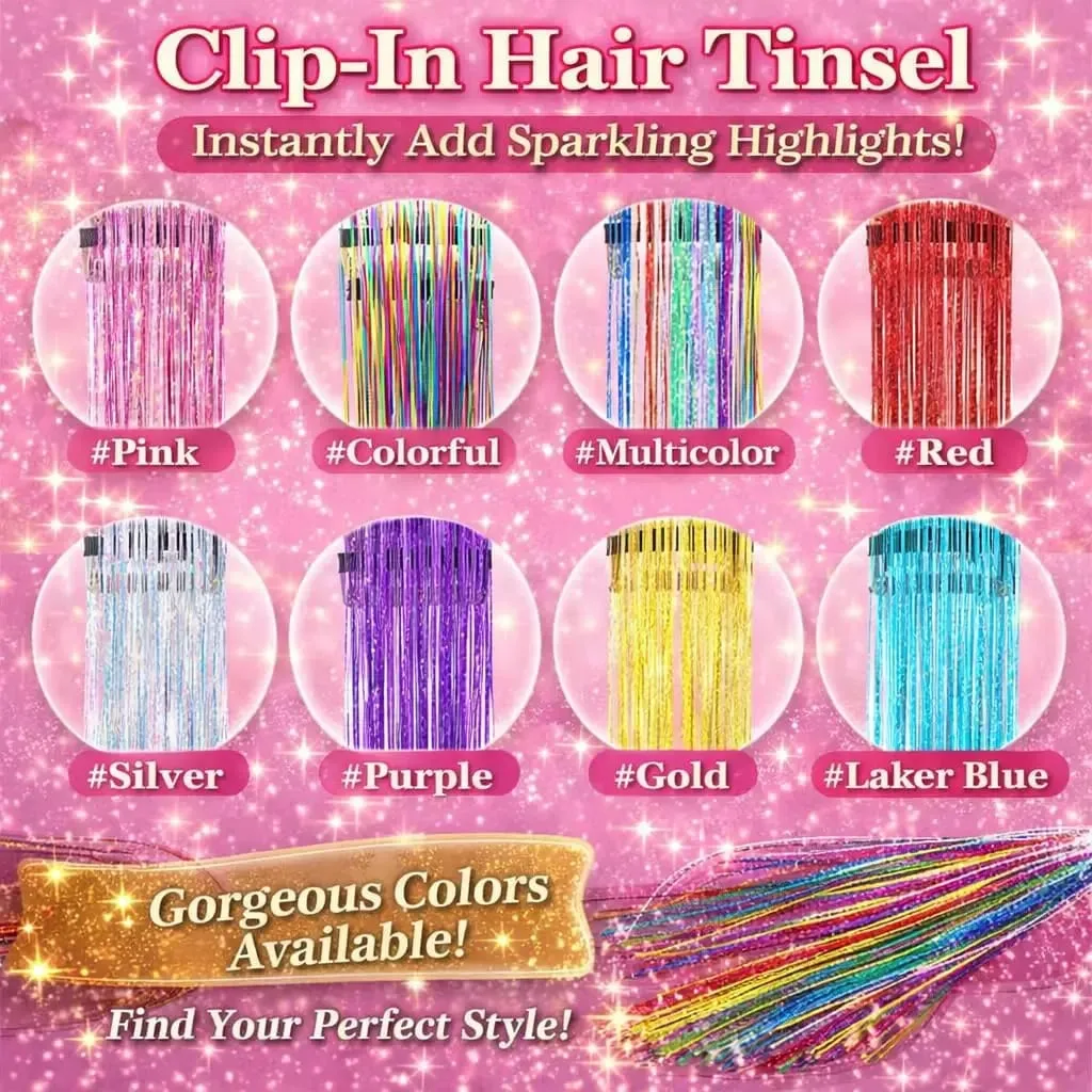 Hair Tinsel 12pcs Shiny Hair Metal Ribbon Clip Wig Piece Glitter Ribbon In Hair Party Focus Delicate Eye-Catching Gift Synthetic