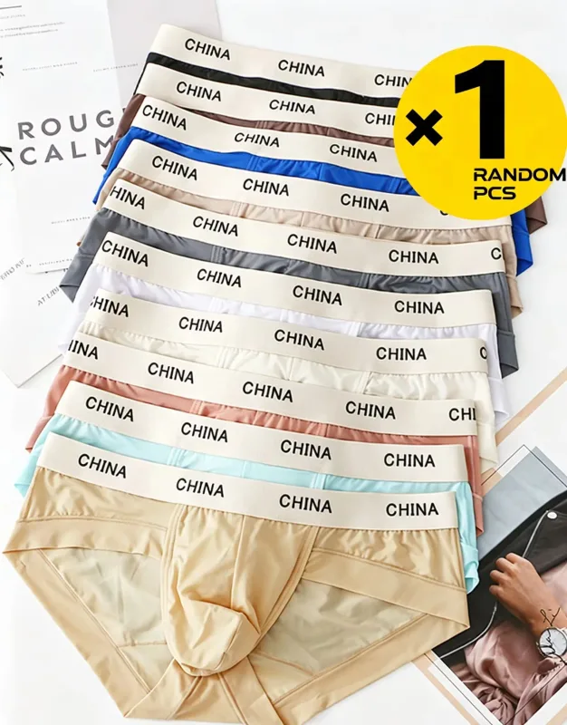 Men Ice Silk Briefs Ultra Thin Breathable See Through Underwear Soft Wide Waistband Summer Cool Comfort Panties Random Color 1pc