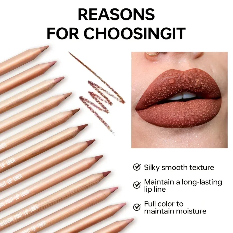 Matte Lip Liner Pencil Nude Long-Lasting Waterproof Smudge-Proof Precise Outline Smooth Creamy Formula