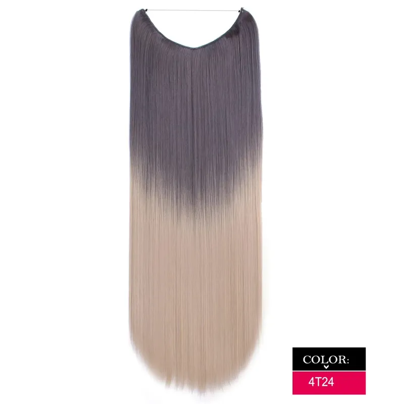 Synthetic One piece Hair Extensions No Clip No Glue Invisible 24inch Long Straight Wave Heat Resistant String Hairpiece