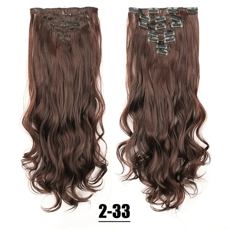 Synthetic 16 Clips In Hair Extensions 7Pcs/Set Long Wavy Hairstyles 24Inch 140G Clip In Heat Resistant Black Brown Hairpiece