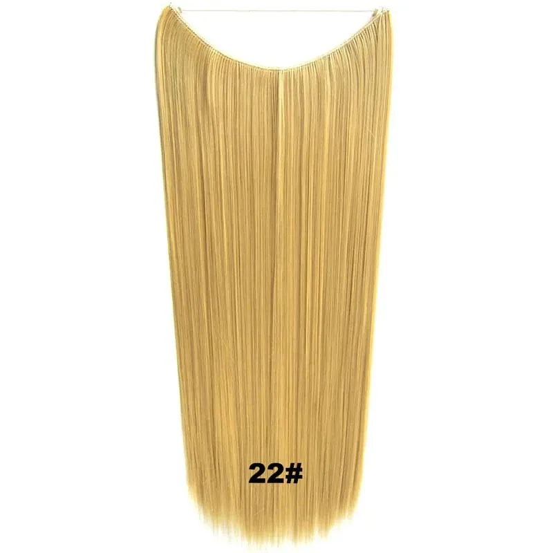 Synthetic One piece Hair Extensions No Clip No Glue Invisible 24inch Long Straight Wave Heat Resistant String Hairpiece