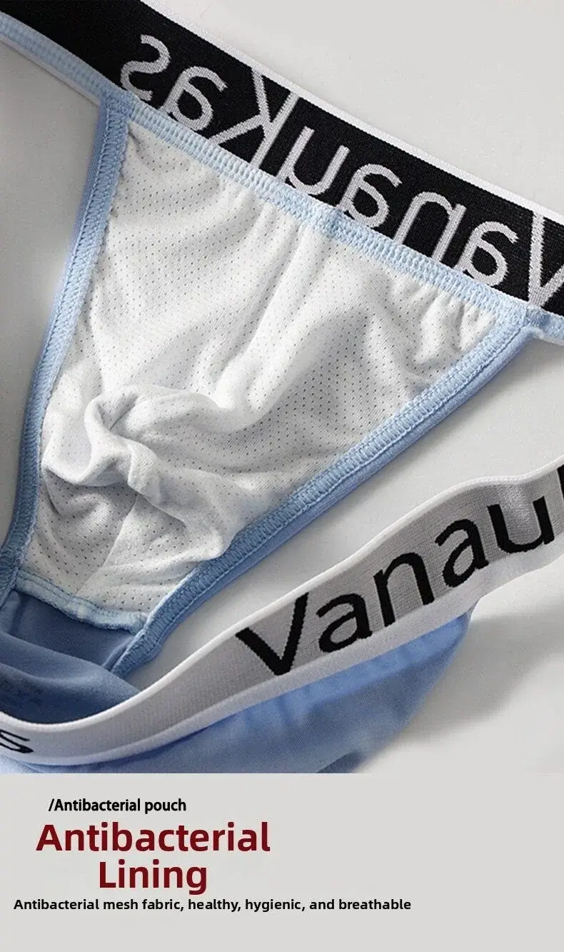 New Men's Underwear Briefs High-Cut Small Triangle Underpants Sexy Low-Rise Hollow Out Cotton Panties with Elastic Waistband