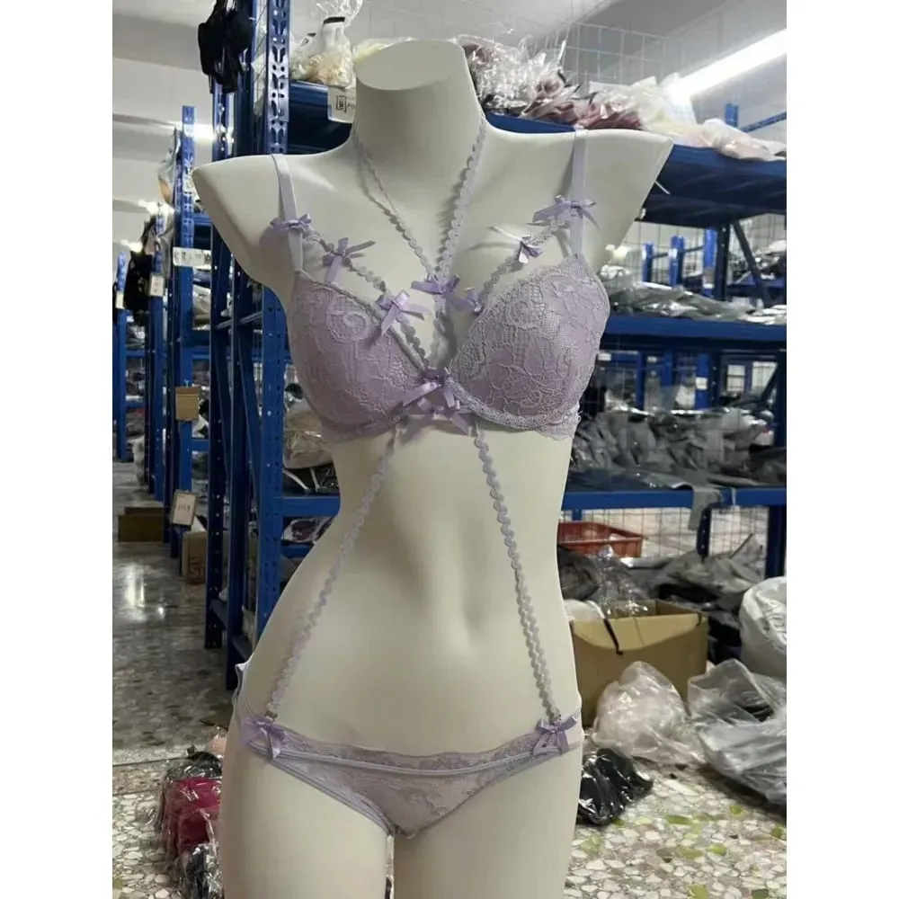 1. BANERDANNI Pure Style Women Lingerie Suit Purple Thin Strap Bowknot Comfort Breathable Underwear Set Size 32-38 Intimate Wear