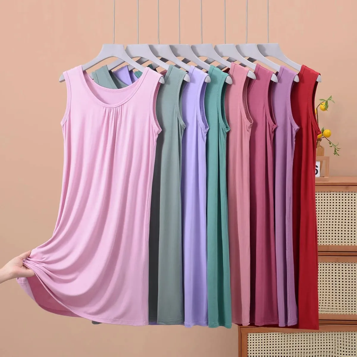 Plus size XL to 8XL Modal sleeveless sleepdress Summer lady's tank dress Loose camisole nightdress comfort dresses
