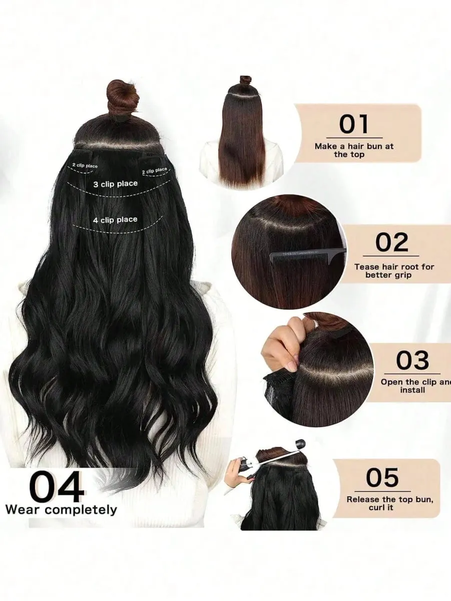 18~30 inch Long Wavy Clip-in Hair Extensions 7pcs/set Thick Hair pieces With Invisible Clips Soft Synthetic Fiber Black