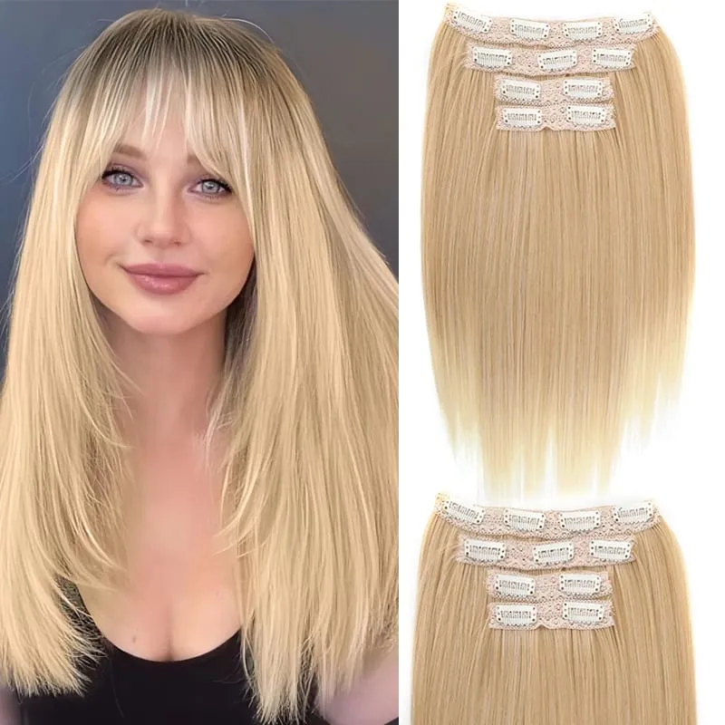 Synthetic 4PCS Clip in Hair Extensions 14inch Straight Hair Extensions with BB Clips Invisible Seamless Hairpiece for Women Use