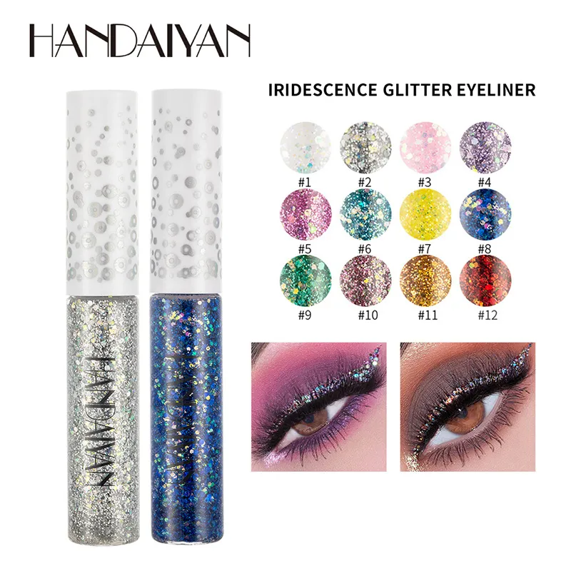 12 Colors Shiny Eye Liners Pigment Silver Rose Gold Color Glitter Liquid Eyeliner Metallic Colorful Makeup For Women
