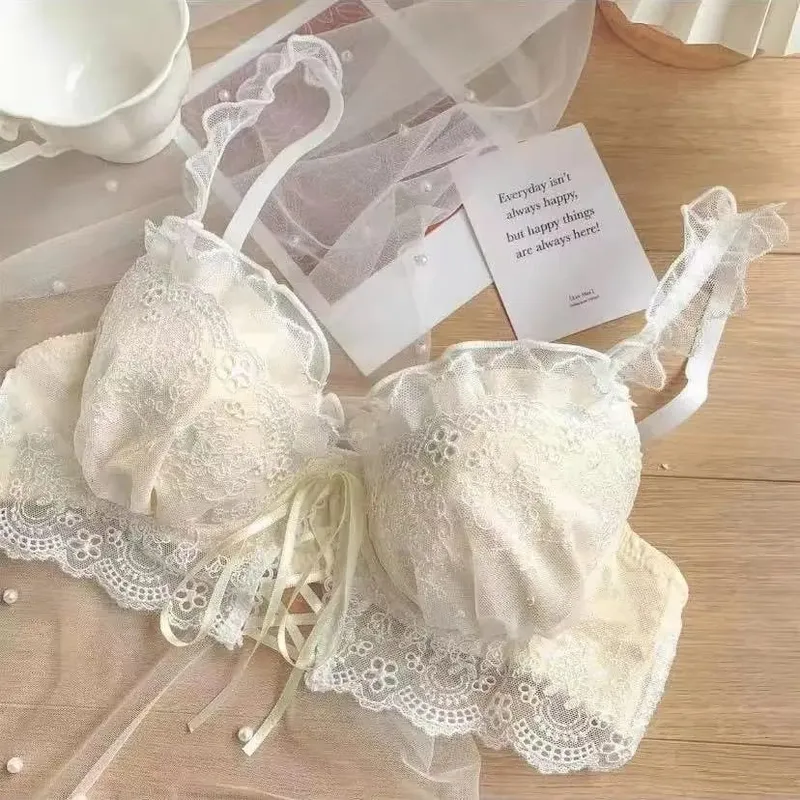 Japanese Style Lace Bralette Set Sexy Cute Underwear with Steel Ring for Small Breasts Push Up Bra & Panty Set Hot Sale Now!