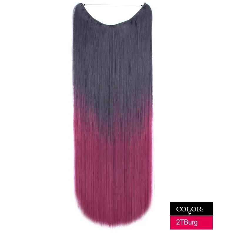 Synthetic One piece Hair Extensions No Clip No Glue Invisible 24inch Long Straight Wave Heat Resistant String Hairpiece