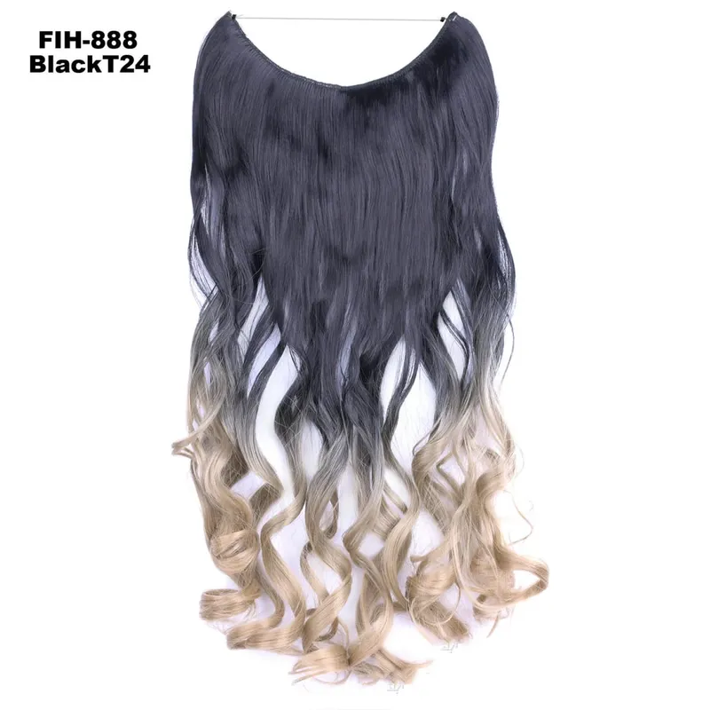 Synthetic One piece Hair Extensions No Clip No Glue Invisible 24inch Long Straight Wave Heat Resistant String Hairpiece