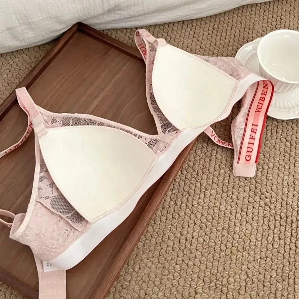 Bra Suit Letter Design Lingerie Set Lace Wireless Women Underwear Suit Deep V Color Blocking Bra Panties Set Girl