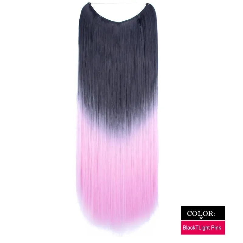 Synthetic One piece Hair Extensions No Clip No Glue Invisible 24inch Long Straight Wave Heat Resistant String Hairpiece