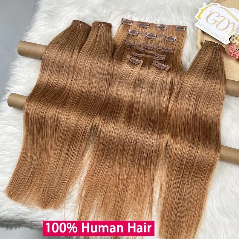 #30 Color Straight Invisible Seamless Clip in Hair Extensions PU Clip Ins 7Pcs/Set 100g 100% Raw Virgin Human Hair Full Head
