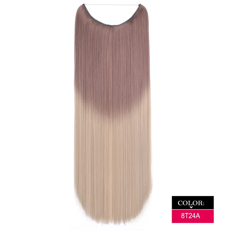 Synthetic One piece Hair Extensions No Clip No Glue Invisible 24inch Long Straight Wave Heat Resistant String Hairpiece