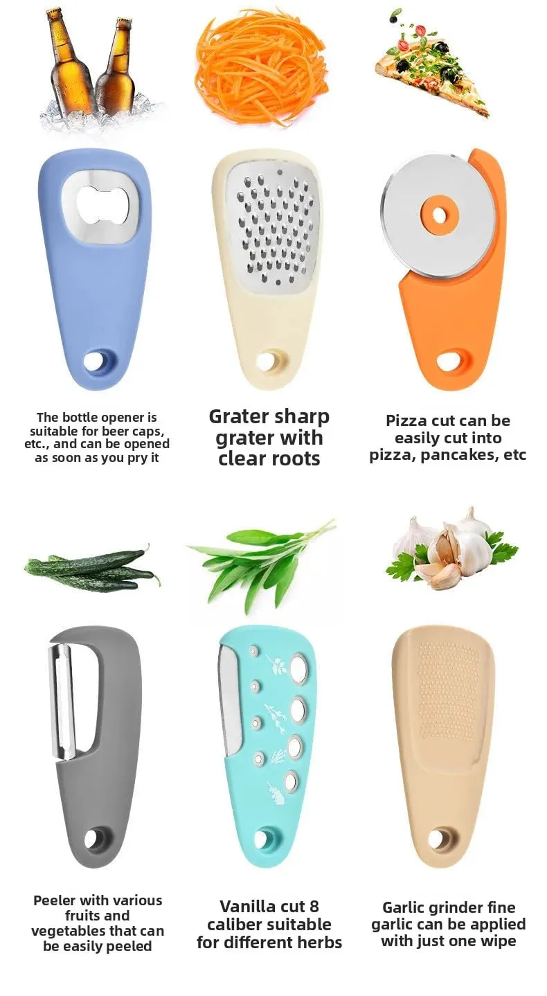 Kitchen gadget set of 6-piece pizza knife vanilla cutter bottler shredder garlic grinder set