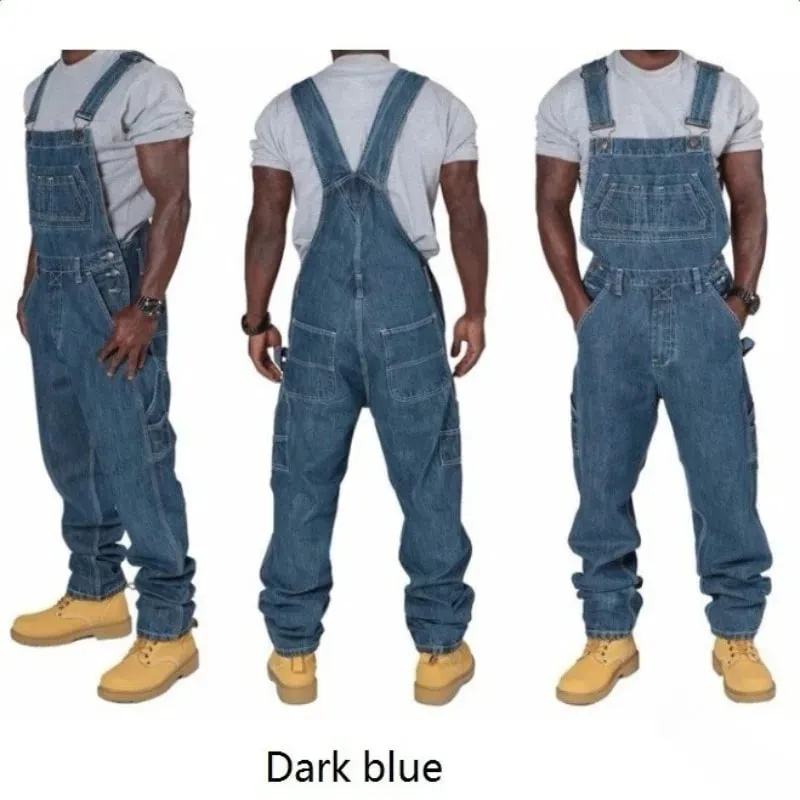 Trendy Men's Suspenders Denim Jumpsuit Fashion Casual Overalls Jeans