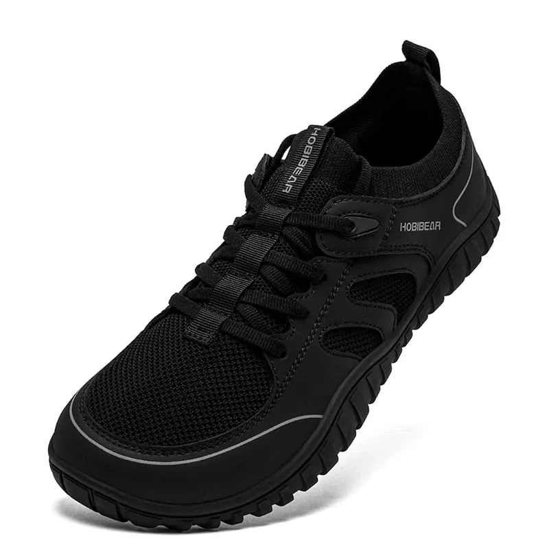 Wide Toe Running Sneakers Unisex Minimalist Mesh Breathable Shoes Artificial Leather Lace Up Walking Sneakers