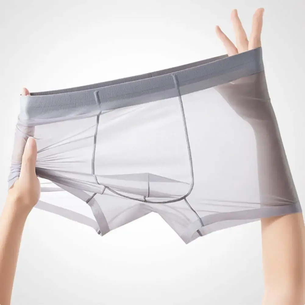 Men Boxer Transparent Lightweight Men Underwear Elastic Mid-Waist U-Convex Thin Perspective Shorts Briefs Seamless Panties