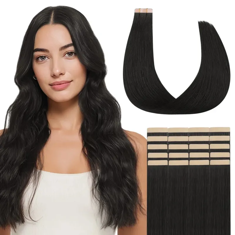 Sunmofavo Tape In Remy Human Hair Extensions Thick Silky Straight Natural Brown Invisible Tape 20Pcs Salon Grade For Women