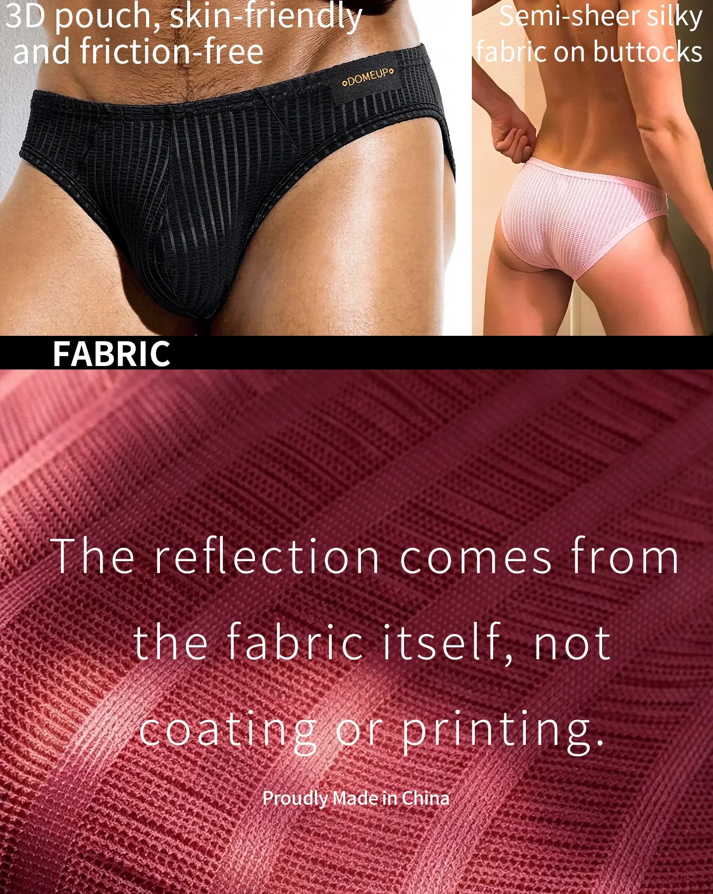 Men's Low‑Rise Briefs, Vertical Striped Sheer Mesh Underwear, Nylon Elastane Stretch Pouch Underpants for Daily Wear