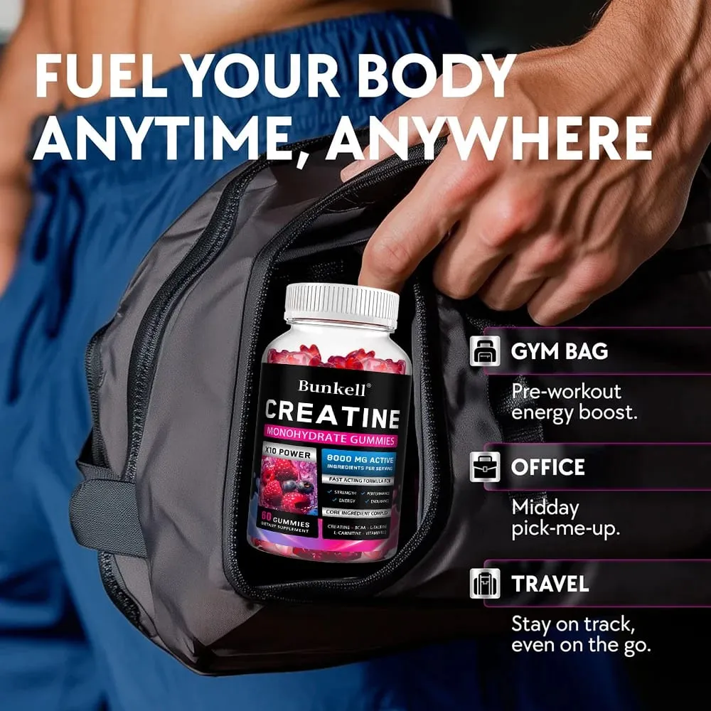 Creatine Monohydrate Gummies - 8000 Mg Pre/post Workout Fitness Strength Muscle Building Provide Energy Supplements