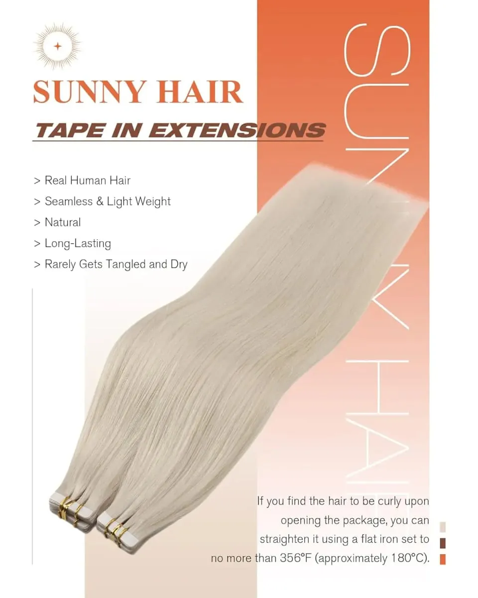 VeSunny Tape in Hair Extensions Real Human Hair Invisible Remy Hair Extensions Tape Ins for Women White Platinum Blonde 26 Inch