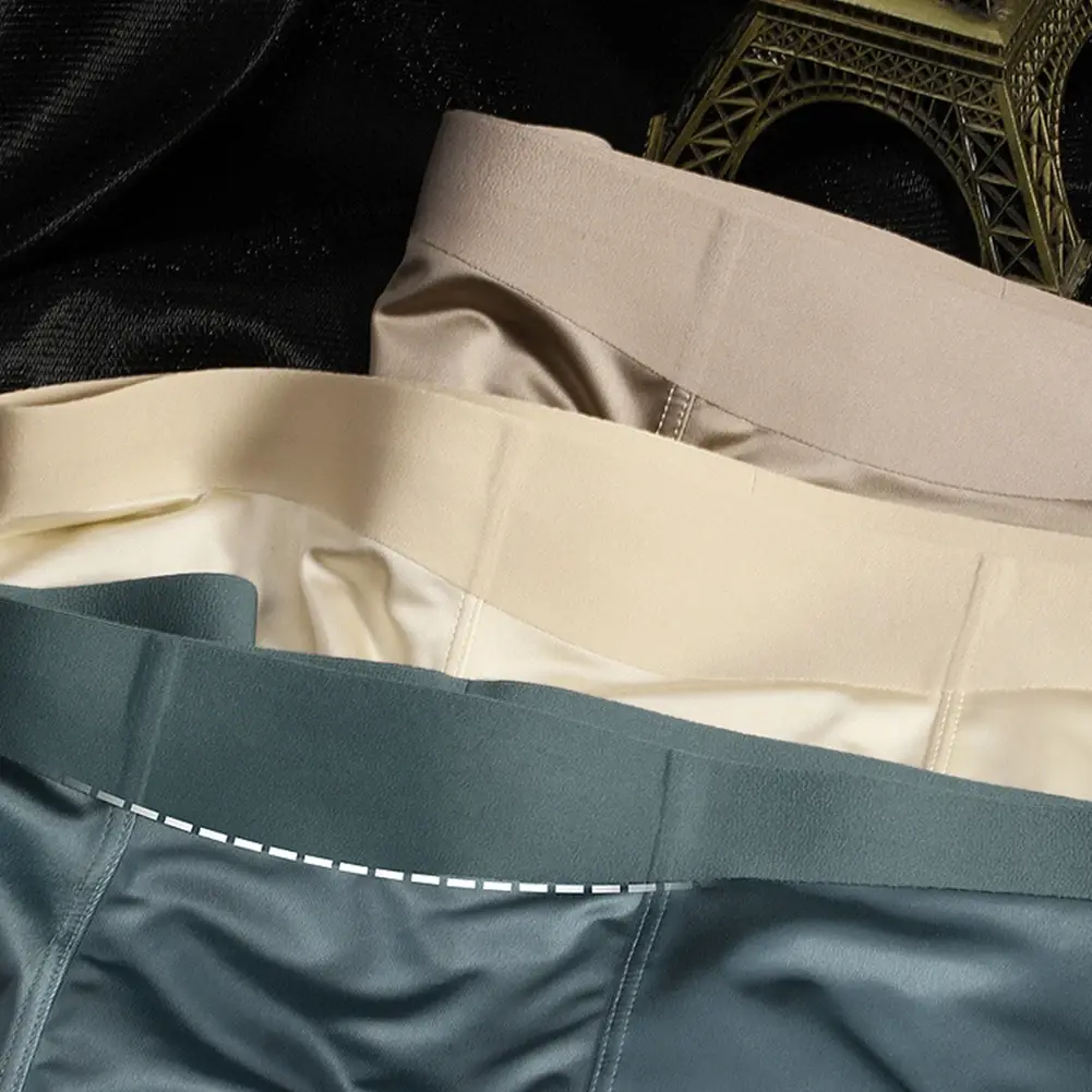 1pc Mens Seamless Boxershorts Breathable Crotch Panties Ice Silk Boxer Shorts Comfortable Satin Men's Underwear Briefs