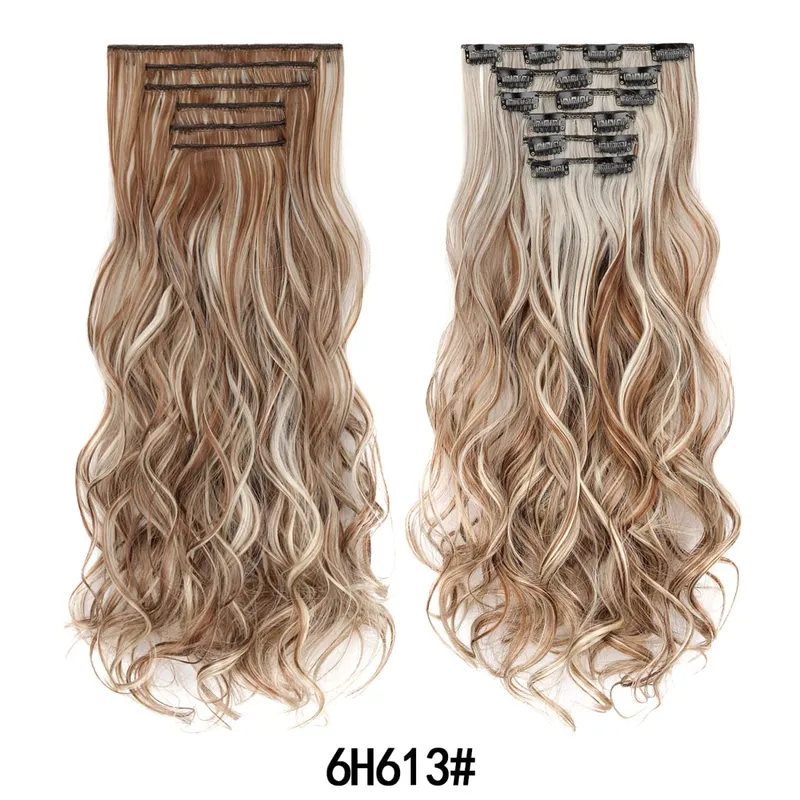 Jeedou 20 Inch 140g Clip In Hair Extensions 6Pcs 16 Clips Long Wavy Synthetic Ombre Hair Pieces for Women Full Head