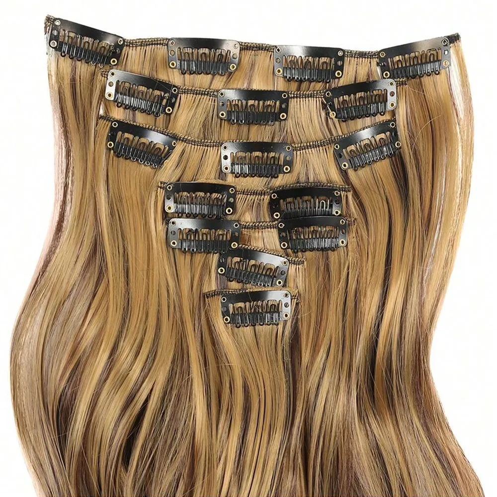 7 Clips In Hair Extensions Long Wave Hairstyle Blck 20inch Natural Synthetic Hair Daily Use Hairpiece For Women
