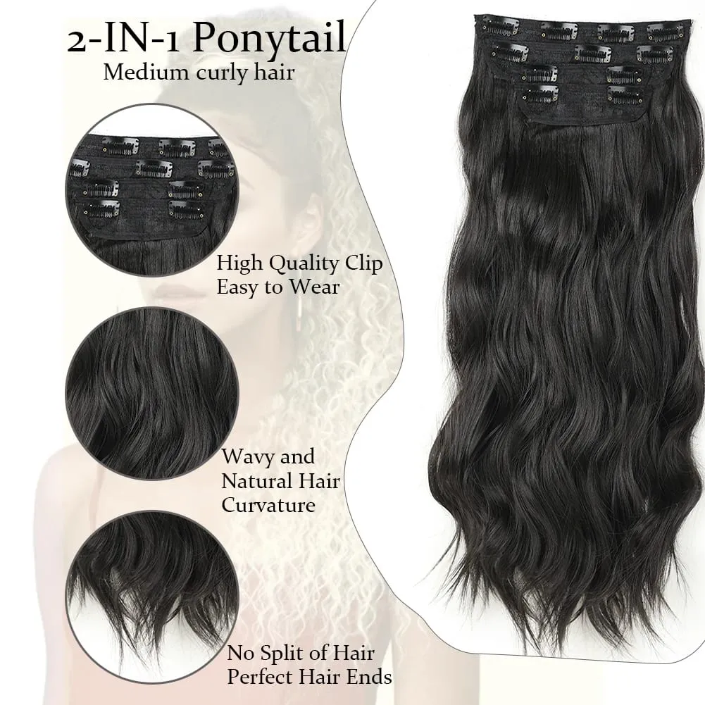 4-Piece Set Hair Clip Extensions Clip In Wavy Hair Extensions 20 Inch Long Synthetic Curly Hair Extensions for Women