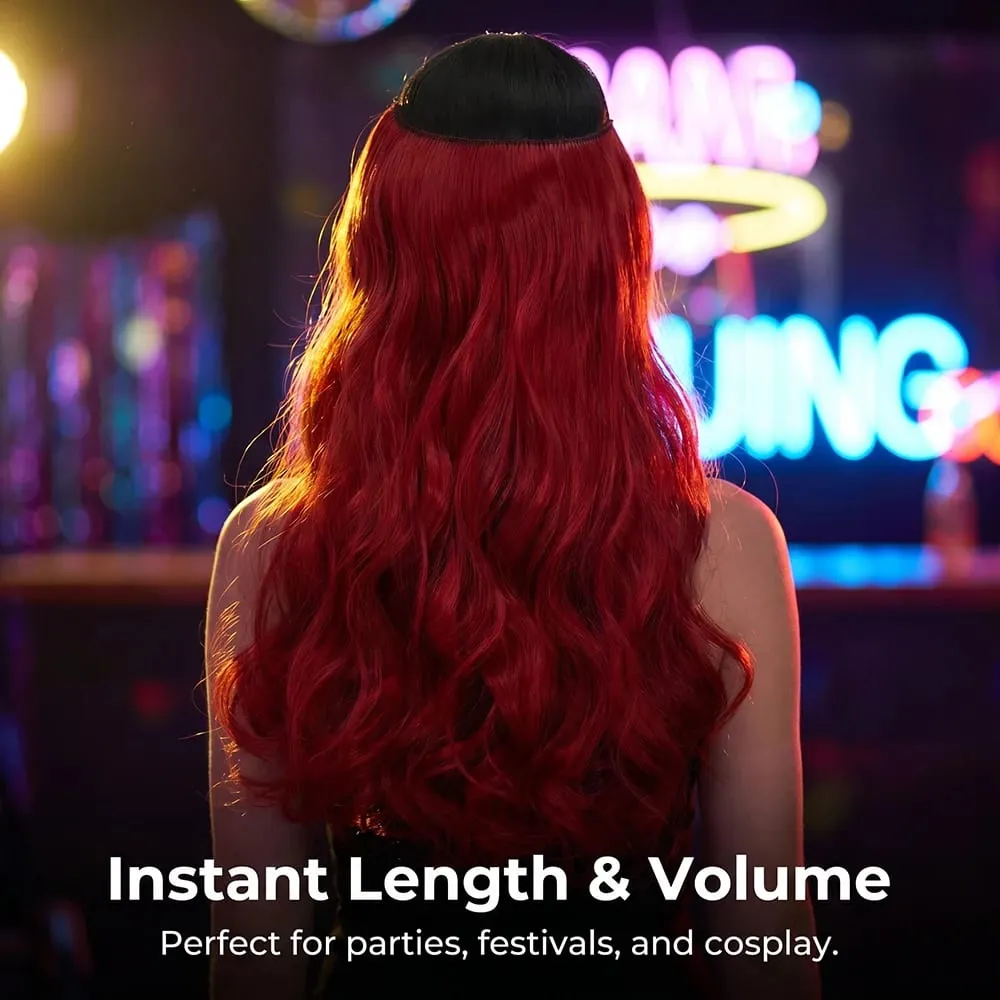 26" Invisible Wire Hair Extensions Curly Burgundy No Clip Synthetic Hairpiece Women Natural Heat Resistant Fiber Hairpieces