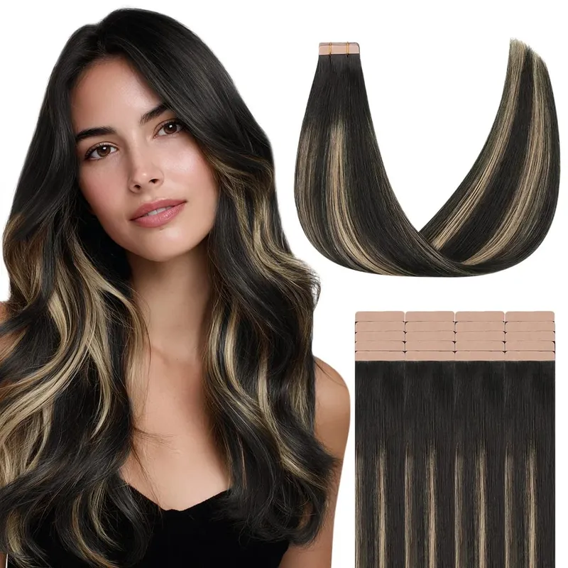 Sunmofavo Tape In Remy Human Hair Extensions Thick Silky Straight Natural Brown Invisible Tape 20Pcs Salon Grade For Women