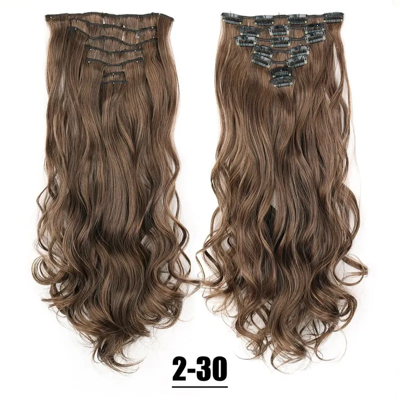 Synthetic 16 Clips In Hair Extensions 7Pcs/Set Long Wavy Hairstyles 24Inch 140G Clip In Heat Resistant Black Brown Hairpiece