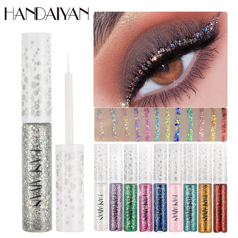 12 Colors Shiny Eye Liners Pigment Silver Rose Gold Color Glitter Liquid Eyeliner Metallic Colorful Makeup For Women