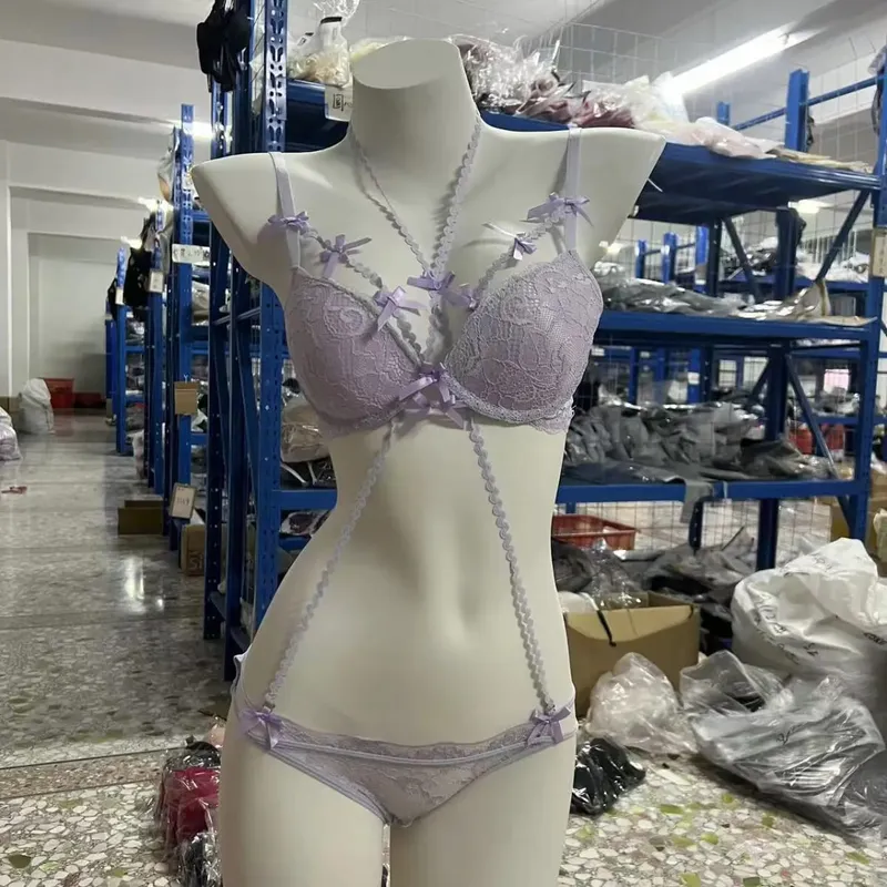 1. BANERDANNI Pure Style Women Lingerie Suit Purple Thin Strap Bowknot Comfort Breathable Underwear Set Size 32-38 Intimate Wear