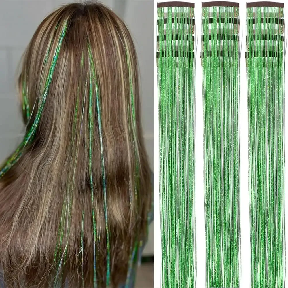 Hair Tinsel 12pcs Shiny Hair Metal Ribbon Clip Wig Piece Glitter Ribbon In Hair Party Focus Delicate Eye-Catching Gift Synthetic