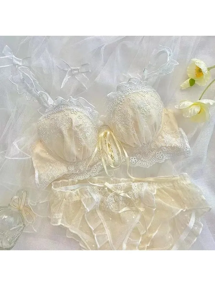 Japanese Style Lace Bralette Set Sexy Cute Underwear with Steel Ring for Small Breasts Push Up Bra & Panty Set Hot Sale Now!