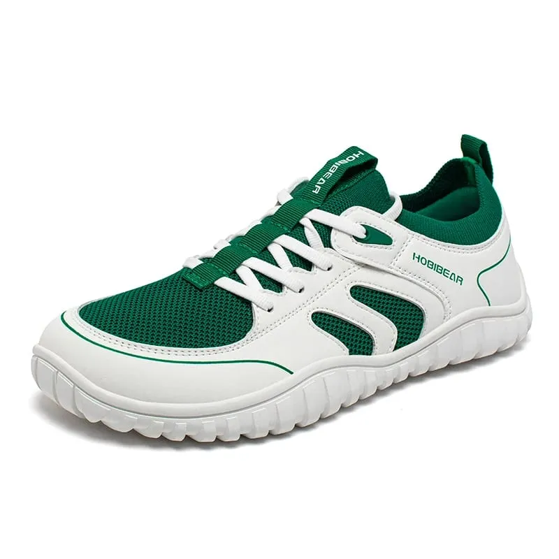 Wide Toe Running Sneakers Unisex Minimalist Mesh Breathable Shoes Artificial Leather Lace Up Walking Sneakers