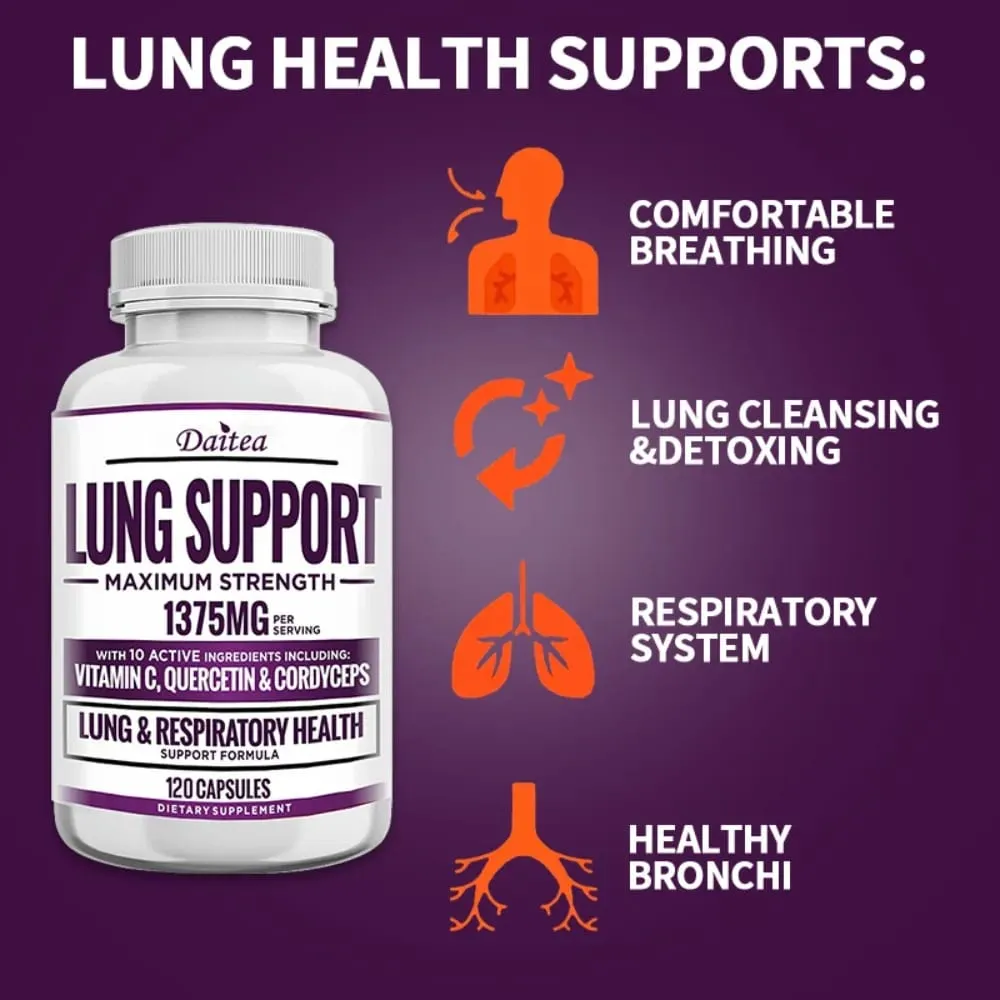 Lung Support Supplement for Lung Cleanse & Detox with Quercetin Bromelain Vitamin C & Cordyceps for Lung Respiratory Support