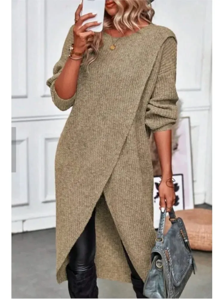 Womens Long Knitted Sweater Dress 2025 Autumn Winter Warm Fur Jumpers Casual Solid Loose Knit Midi Dress Lady Work Pullovers