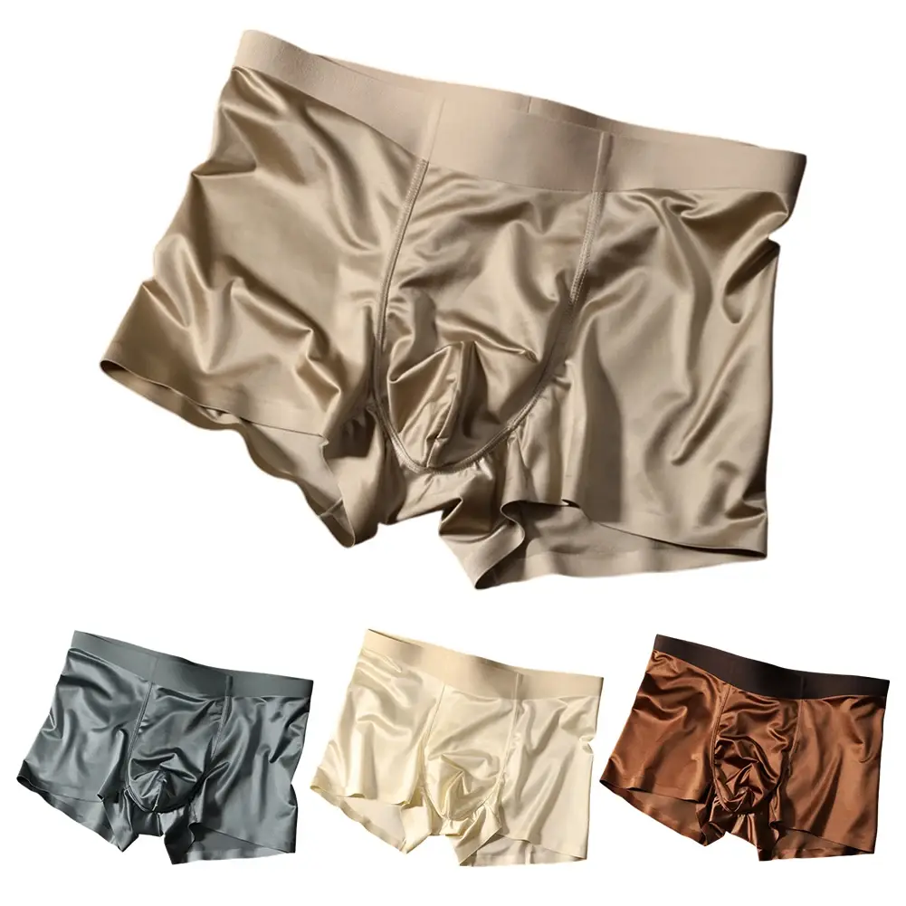 1pc Mens Seamless Boxershorts Breathable Crotch Panties Ice Silk Boxer Shorts Comfortable Satin Men's Underwear Briefs